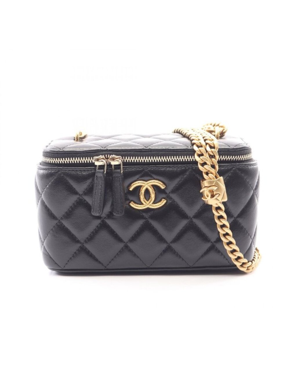 Chanel Shoulder Bag Quilted Vanity Black Lambskin Chain